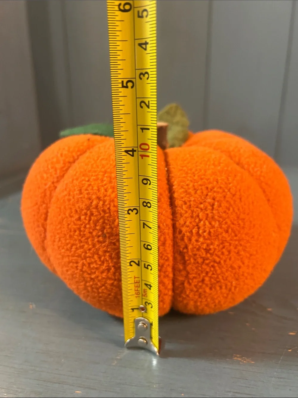 Plush Felt Orange Pumpkin Fall Decor with Green Leaf & Wood Stem | Halloween